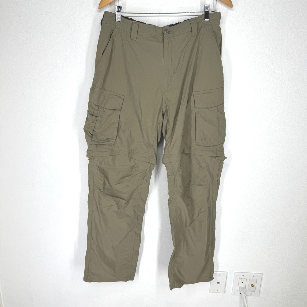 REI Sahara Mens‎ Convertible Cargo Hiking Pants Green Size L 32L Zip Off Shorts